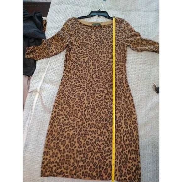 Lauren Ralph Lauren Leopard Print Sweater Dress Medium Boho Cottagecore Classic - Picture 6 of 8